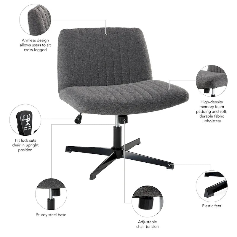 Chaise de bureau sans accoudoirs ni roulettes