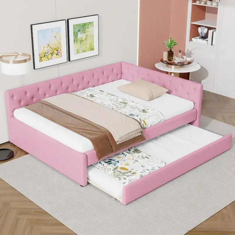 Lit plateforme en bois massif XL avec lit gigogne XL, cadre en pin