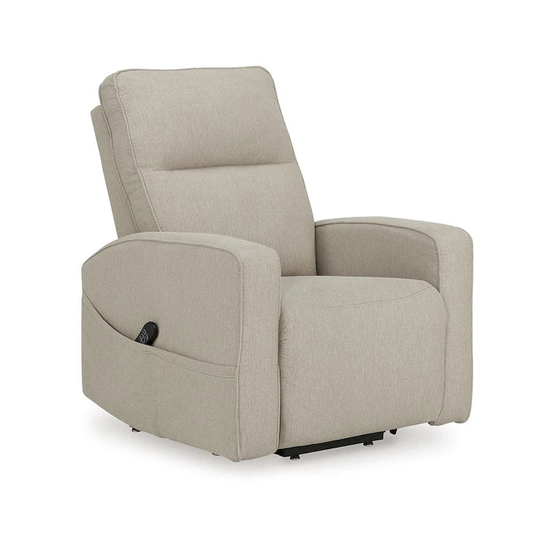 Fauteuil inclinable électrique réglable en hauteur, tissu polyester gris fumé, coussins en mousse