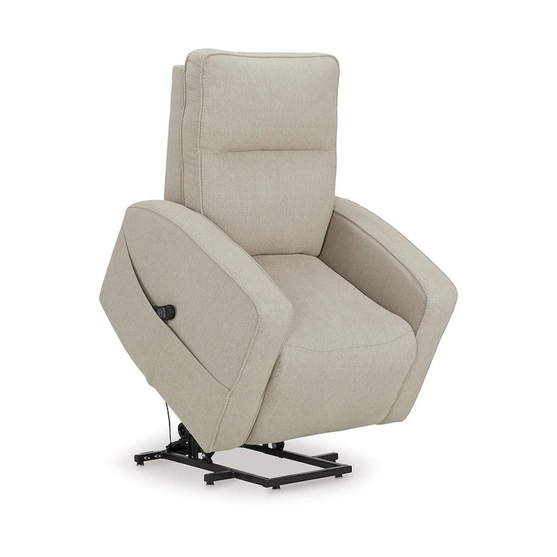 Fauteuil inclinable électrique réglable en hauteur, tissu polyester gris fumé, coussins en mousse