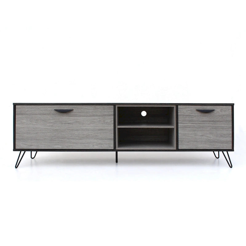 Meuble de rangement pour TV, multimédia et divertissement, 2 étagères, gris, 71 pouces
