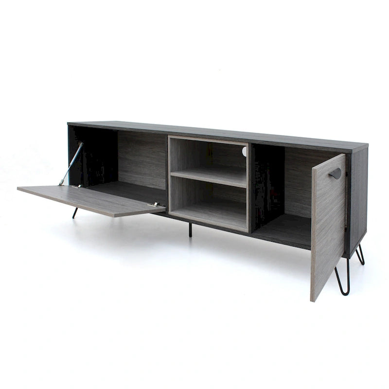 Meuble de rangement pour TV, multimédia et divertissement, 2 étagères, gris, 71 pouces