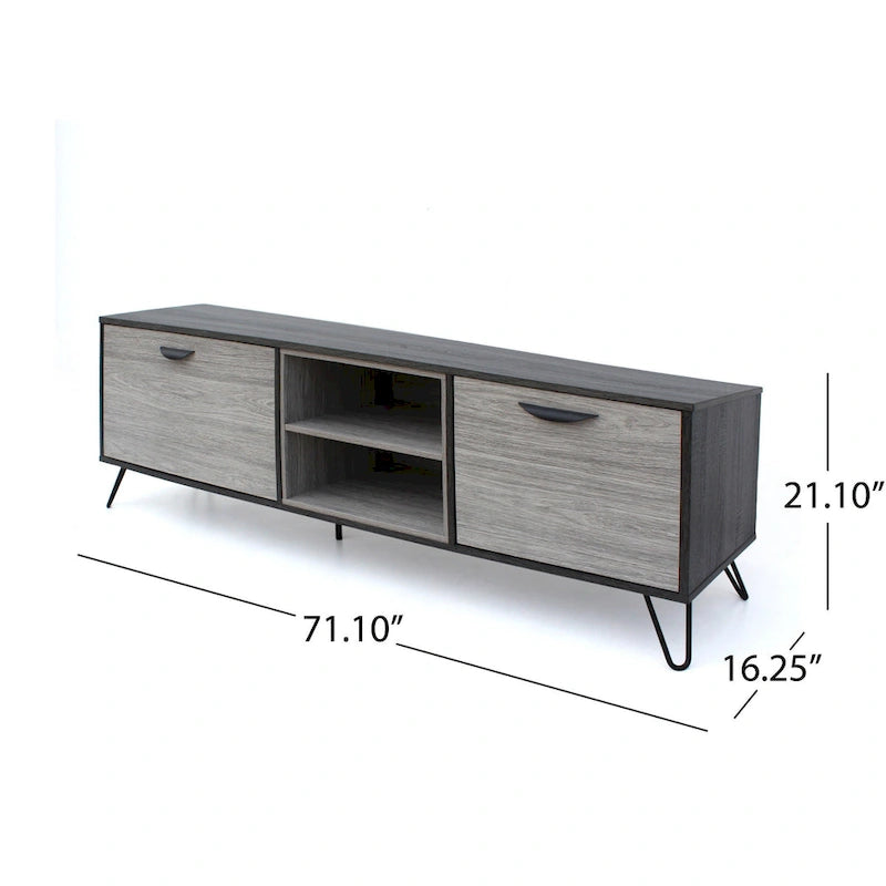 Meuble de rangement pour TV, multimédia et divertissement, 2 étagères, gris, 71 pouces