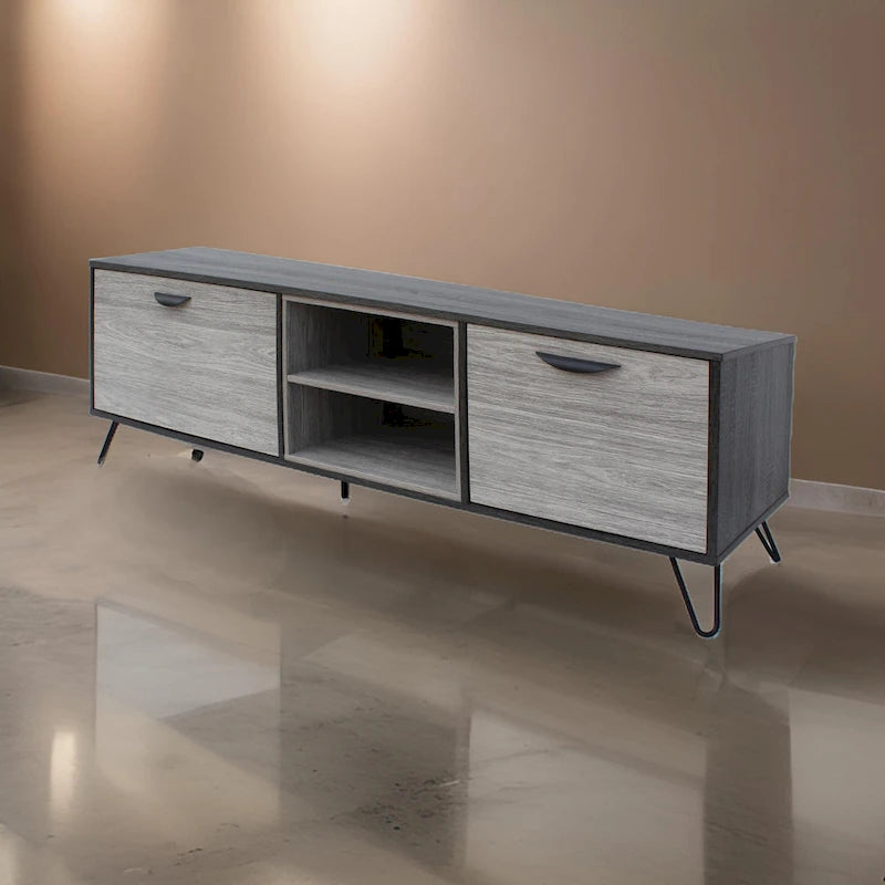 Meuble de rangement pour TV, multimédia et divertissement, 2 étagères, gris, 71 pouces