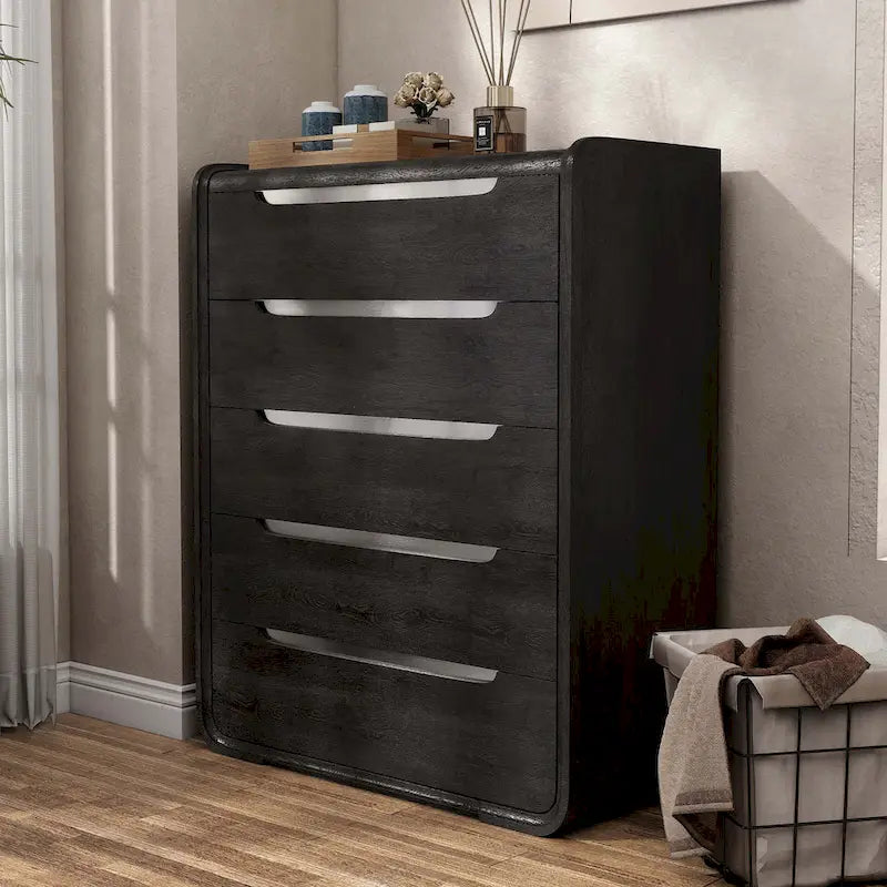 Commode moderne en bois massif à cinq tiroirs
