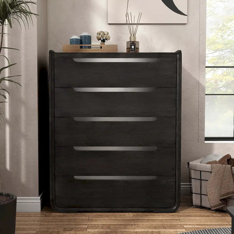 Commode moderne en bois massif à cinq tiroirs