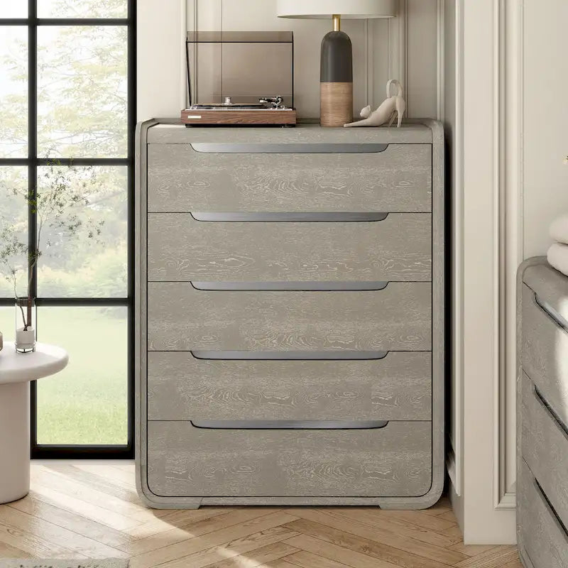 Commode moderne en bois massif à cinq tiroirs