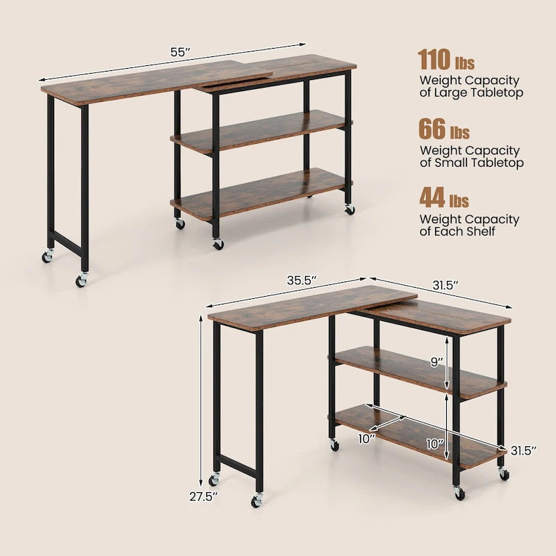 Table d'appoint de canapé rotative, table pour ordinateur portable en forme de L mobile