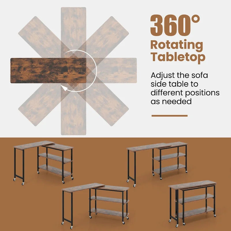 Table d'appoint de canapé rotative, table pour ordinateur portable en forme de L mobile