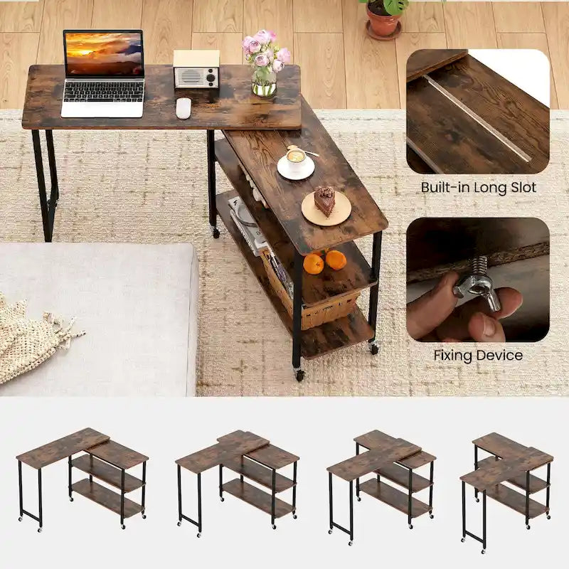 Table d'appoint de canapé rotative, table pour ordinateur portable en forme de L mobile