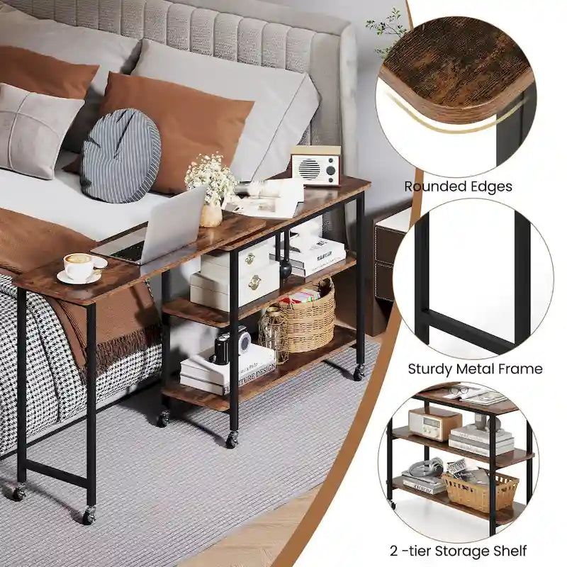 Table d'appoint de canapé rotative, table pour ordinateur portable en forme de L mobile