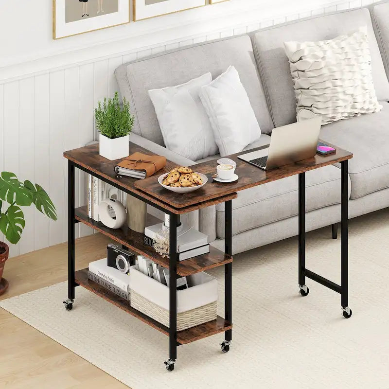 Table d'appoint de canapé rotative, table pour ordinateur portable en forme de L mobile