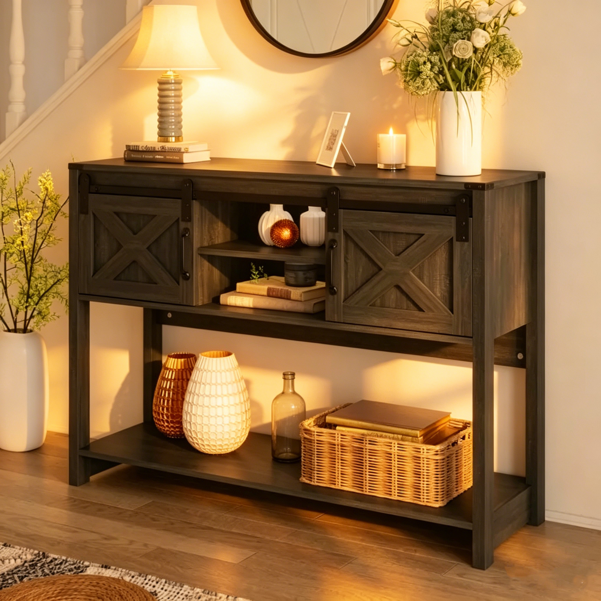 46 Table console avec porte coulissante de style grange