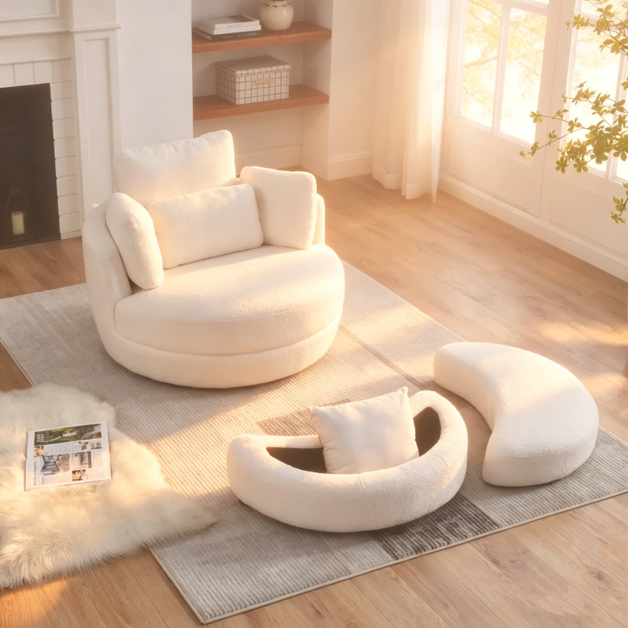 Fauteuil pivotant Circle avec pouf de rangement Moon et 4 coussins
