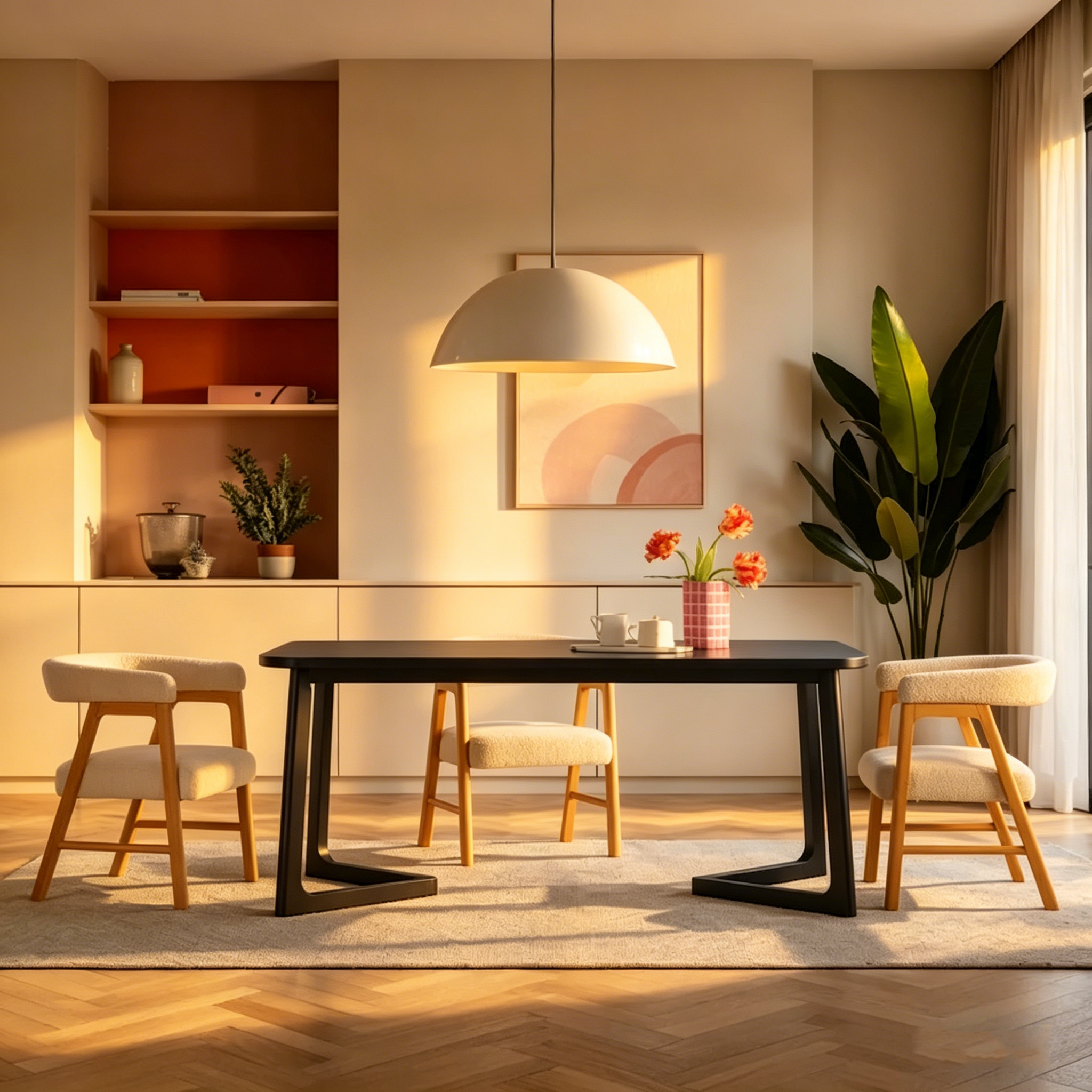 Table de salle à manger moderne en bois massif avec pieds géométriques