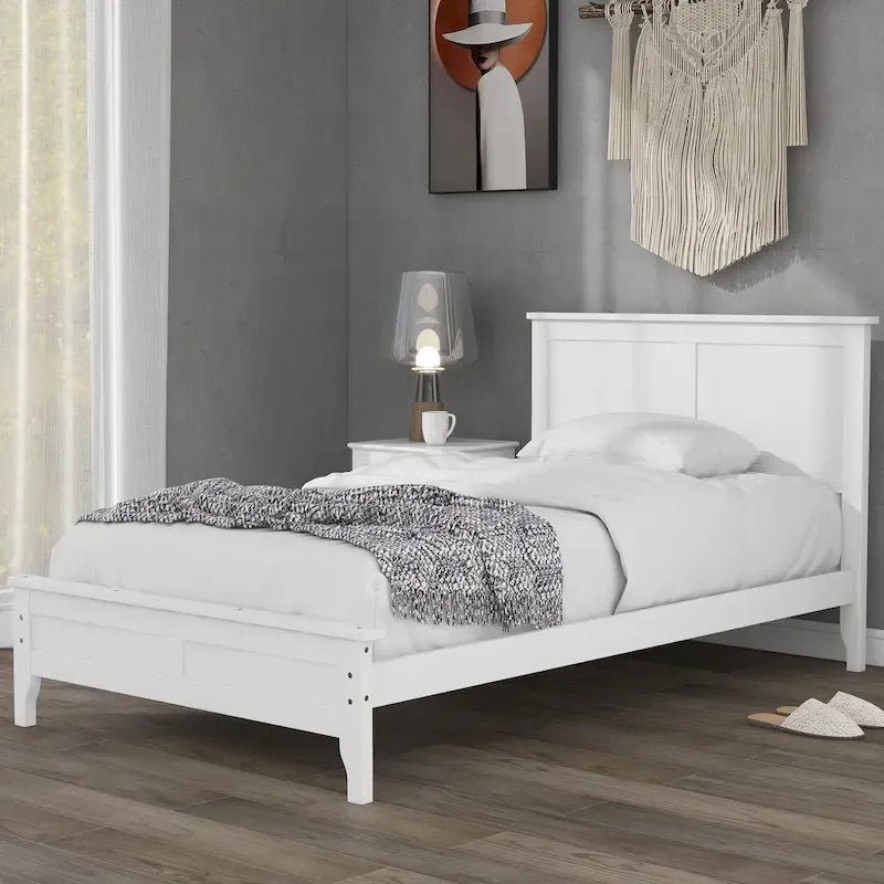 Lit plateforme moderne en bois massif blanc