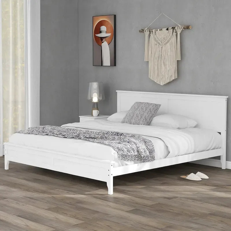 Lit plateforme moderne en bois massif blanc
