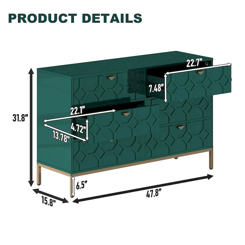 Commode de chambre en bois à six tiroirs