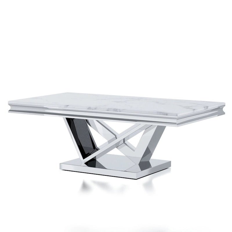 Table basse de 51 pouces avec plateau en similicuir marbre et base chromée