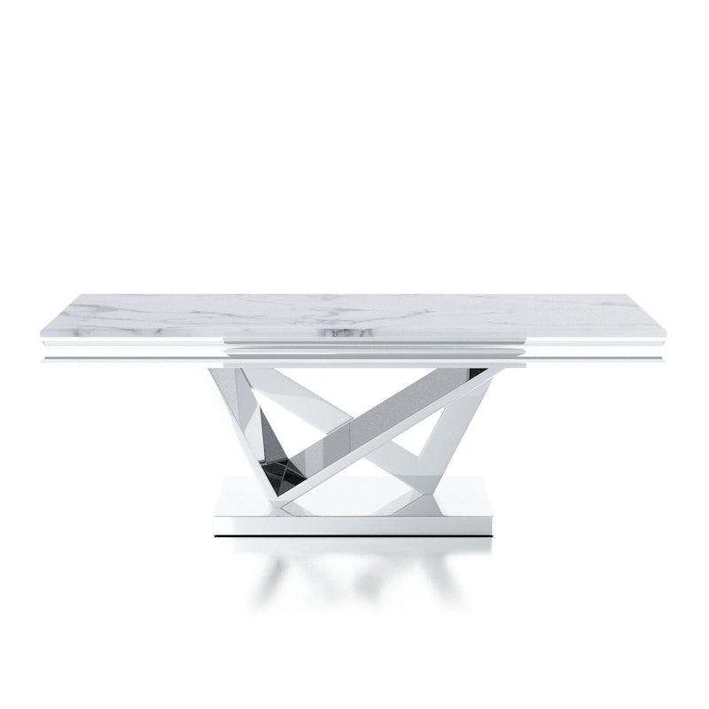 Table basse de 51 pouces avec plateau en similicuir marbre et base chromée