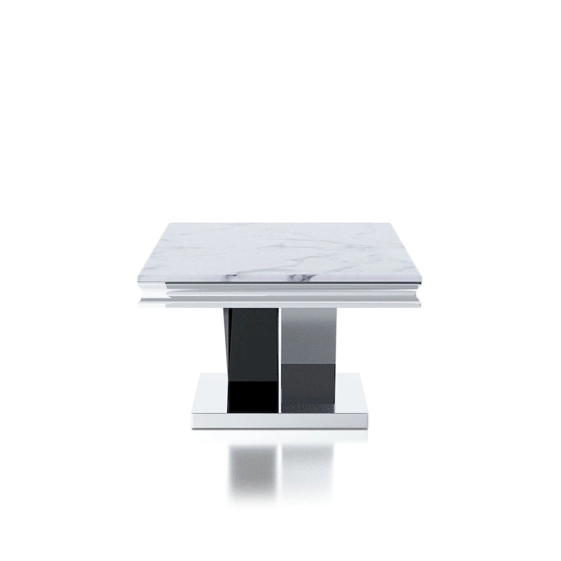 Table basse de 51 pouces avec plateau en similicuir marbre et base chromée