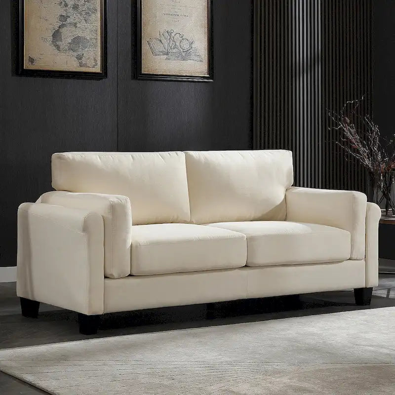 Canapé double accoudoir moderne, assise profonde, dossier avec coussins
