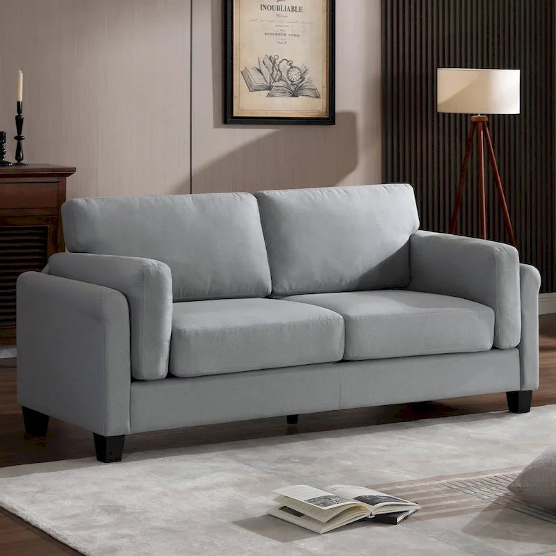 Canapé double accoudoir moderne, assise profonde, dossier avec coussins