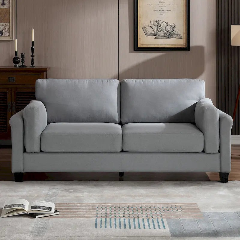 Canapé double accoudoir moderne, assise profonde, dossier avec coussins