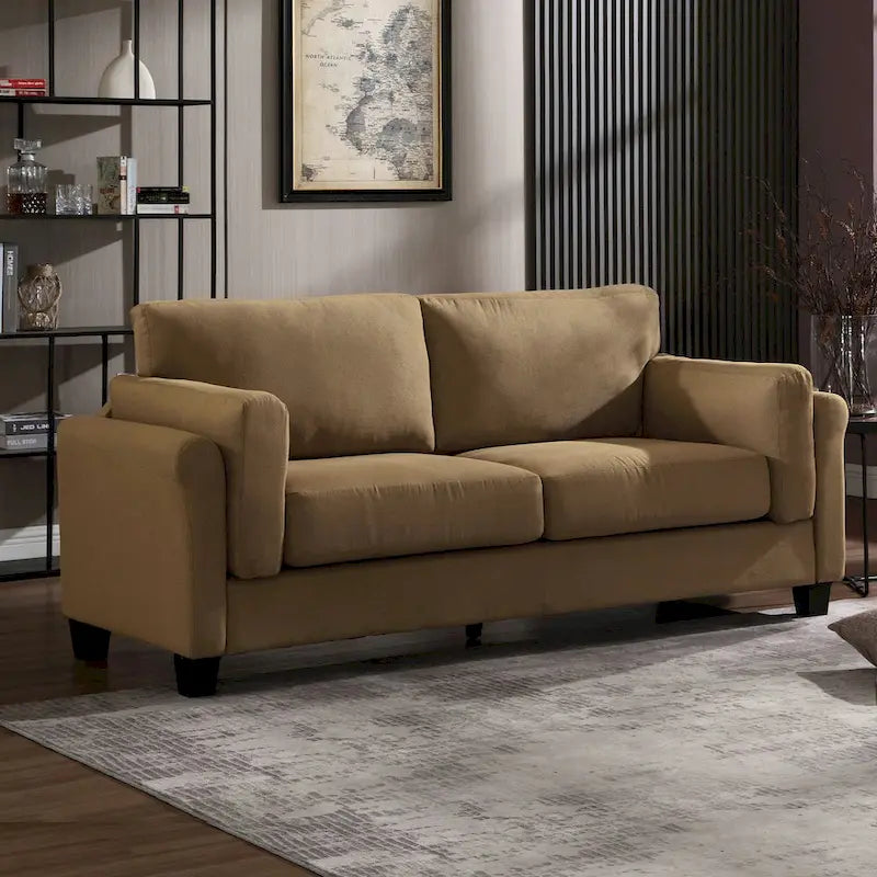 Canapé double accoudoir moderne, assise profonde, dossier avec coussins