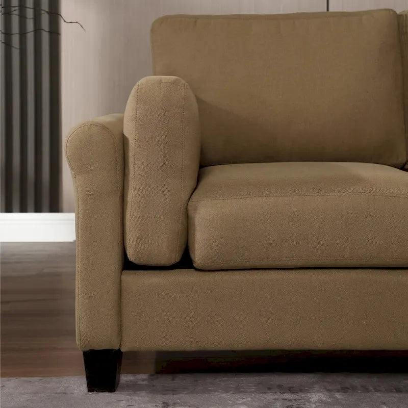 Canapé double accoudoir moderne, assise profonde, dossier avec coussins
