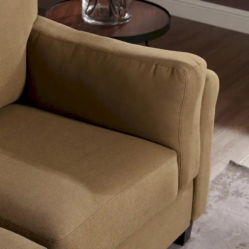 Canapé double accoudoir moderne, assise profonde, dossier avec coussins