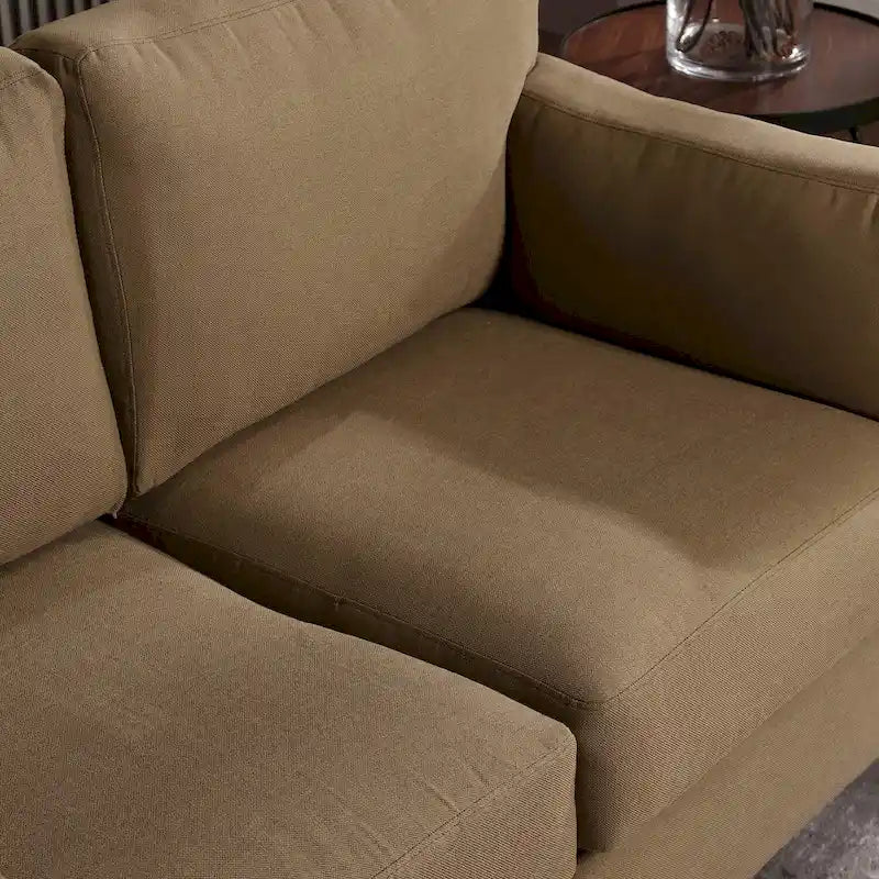 Canapé double accoudoir moderne, assise profonde, dossier avec coussins