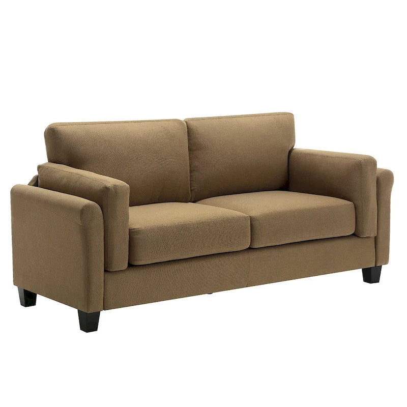 Canapé double accoudoir moderne, assise profonde, dossier avec coussins