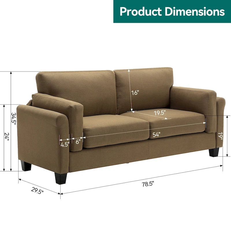 Canapé double accoudoir moderne, assise profonde, dossier avec coussins