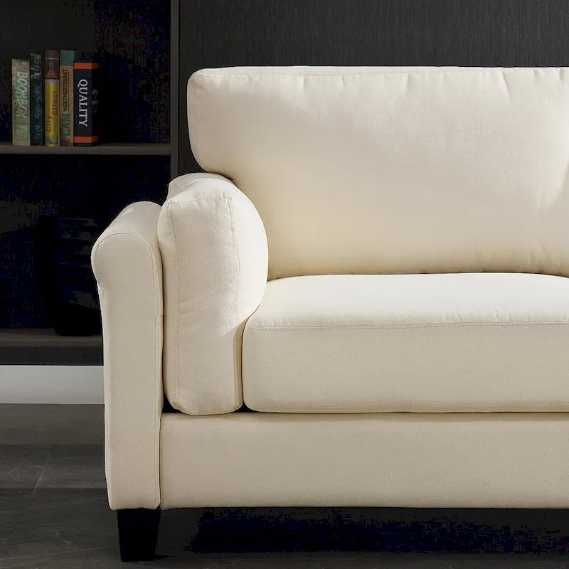 Canapé double accoudoir moderne, assise profonde, dossier avec coussins