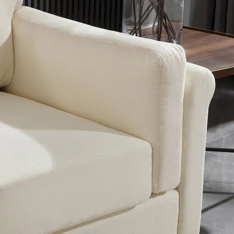 Canapé double accoudoir moderne, assise profonde, dossier avec coussins
