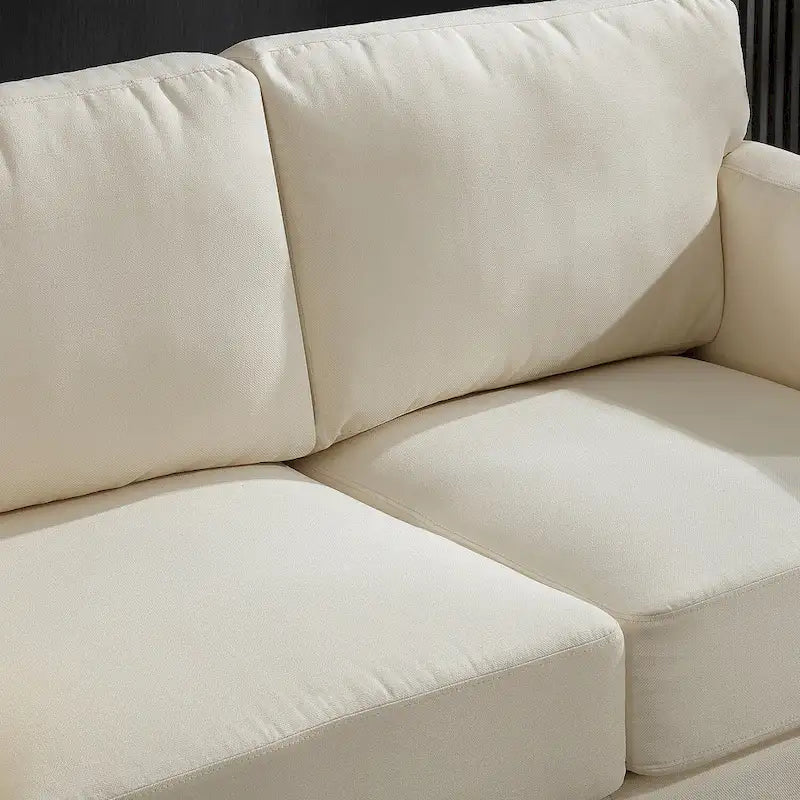 Canapé double accoudoir moderne, assise profonde, dossier avec coussins