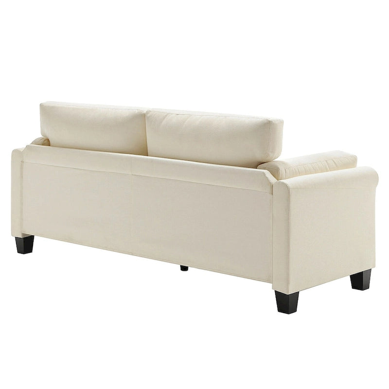 Canapé double accoudoir moderne, assise profonde, dossier avec coussins