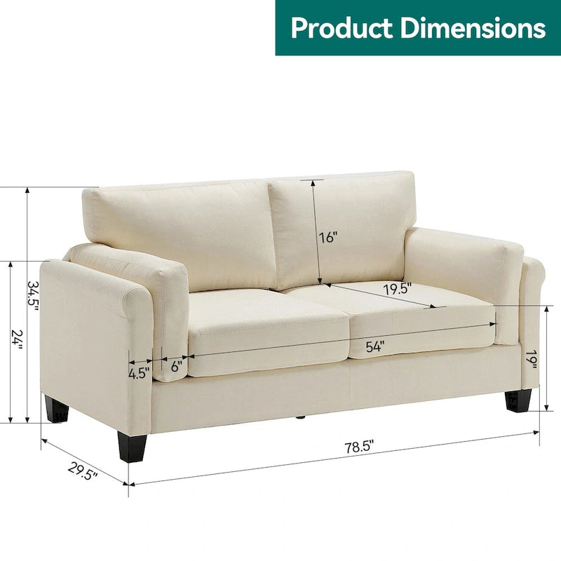 Canapé double accoudoir moderne, assise profonde, dossier avec coussins