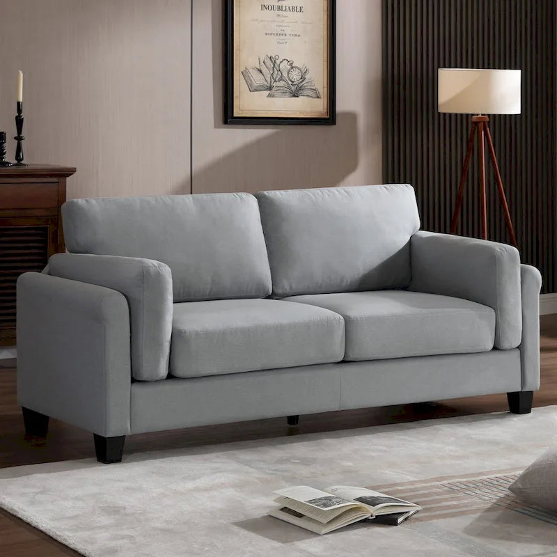 Canapé double accoudoir moderne, assise profonde, dossier avec coussins