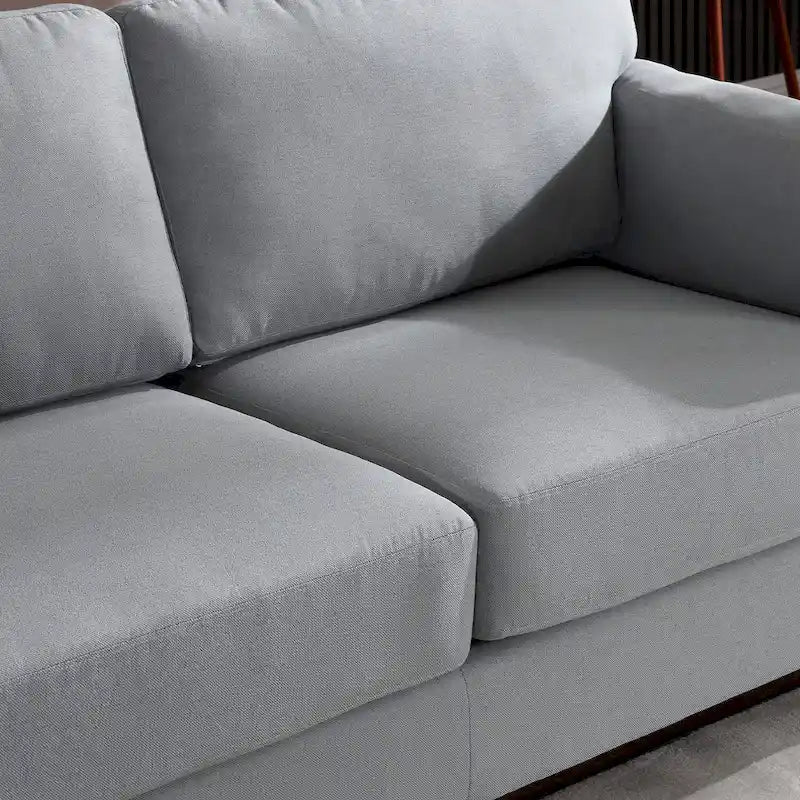Canapé double accoudoir moderne, assise profonde, dossier avec coussins