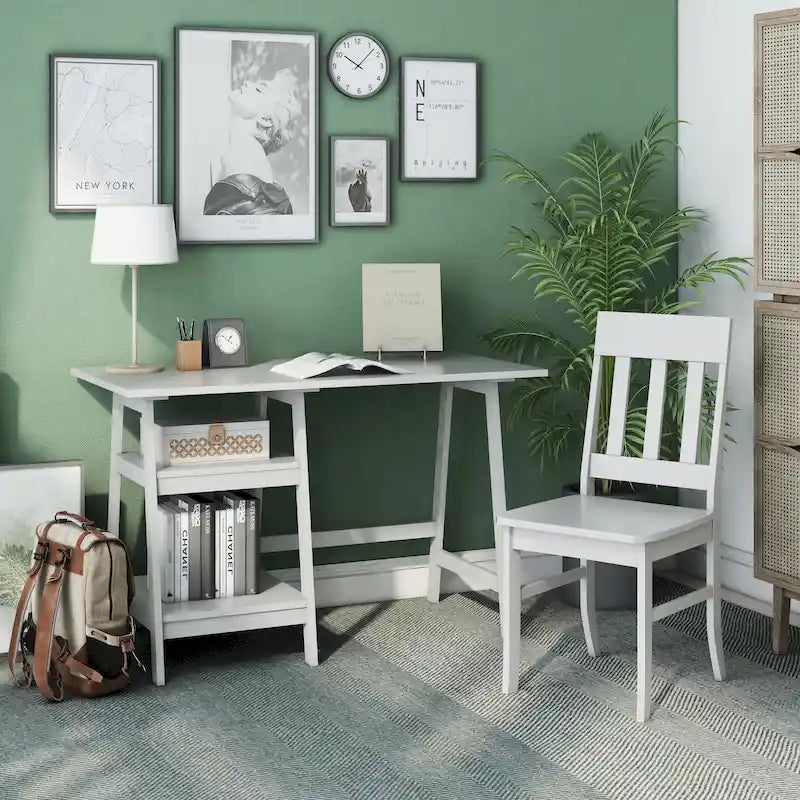 Ensemble de bureau d'ordinateur en verre en deux parties de 47 pouces et chaise