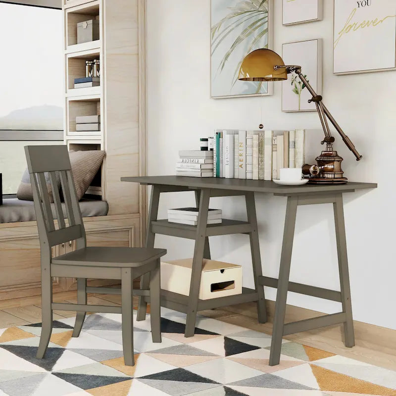 Ensemble de bureau d'ordinateur en verre en deux parties de 47 pouces et chaise
