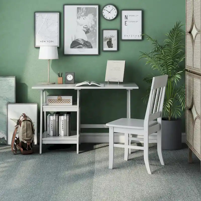 Ensemble de bureau d'ordinateur en verre en deux parties de 47 pouces et chaise
