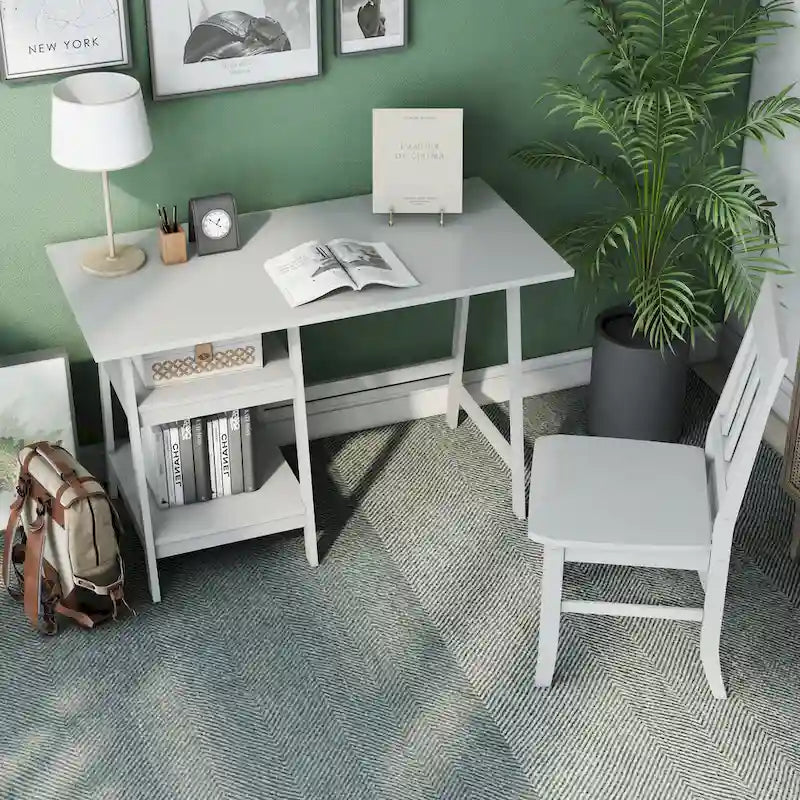 Ensemble de bureau d'ordinateur en verre en deux parties de 47 pouces et chaise