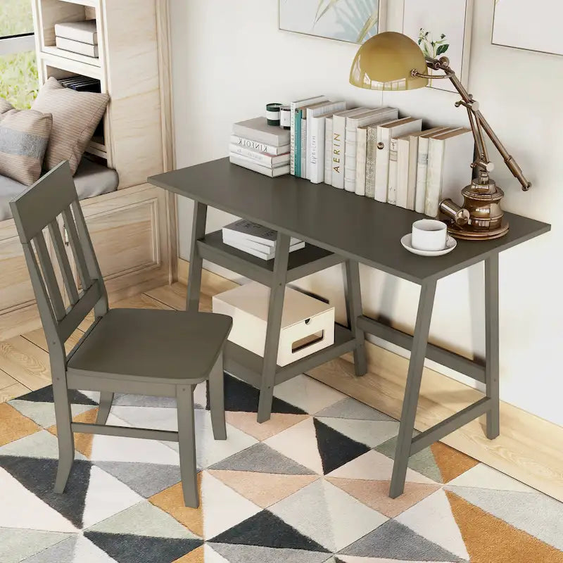 Ensemble de bureau d'ordinateur en verre en deux parties de 47 pouces et chaise