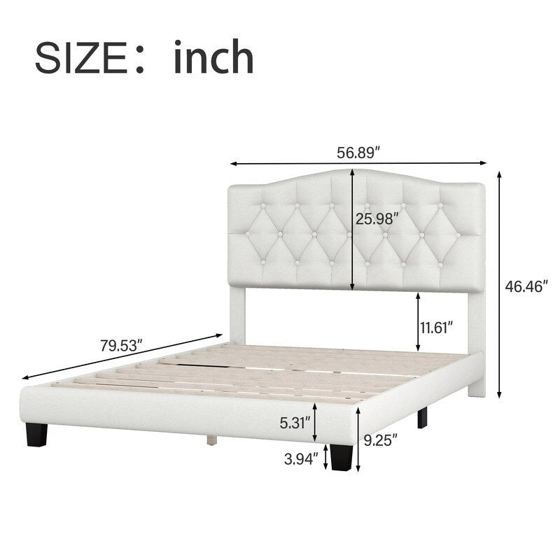 Lit plateforme en lin beige de grande taille