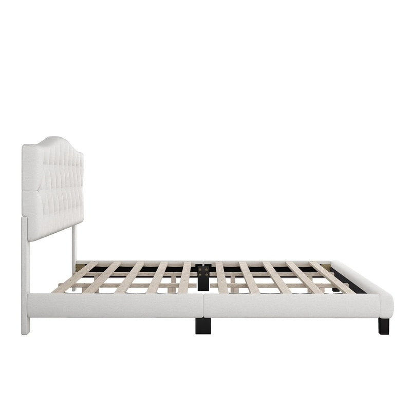 Lit plateforme en lin beige de grande taille