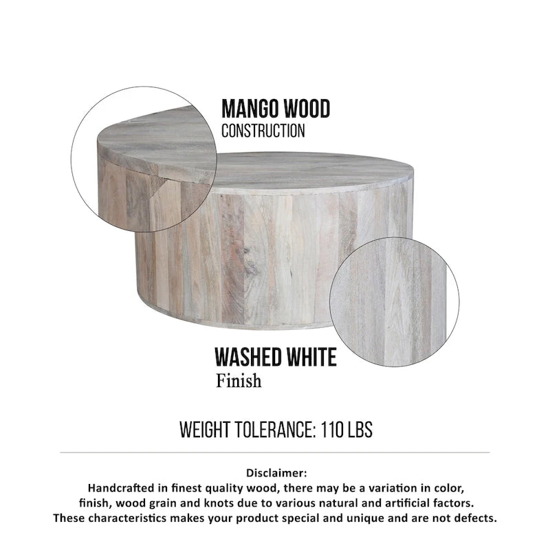 Table basse de 36 pouces, fabriquée à la main en forme de tambour