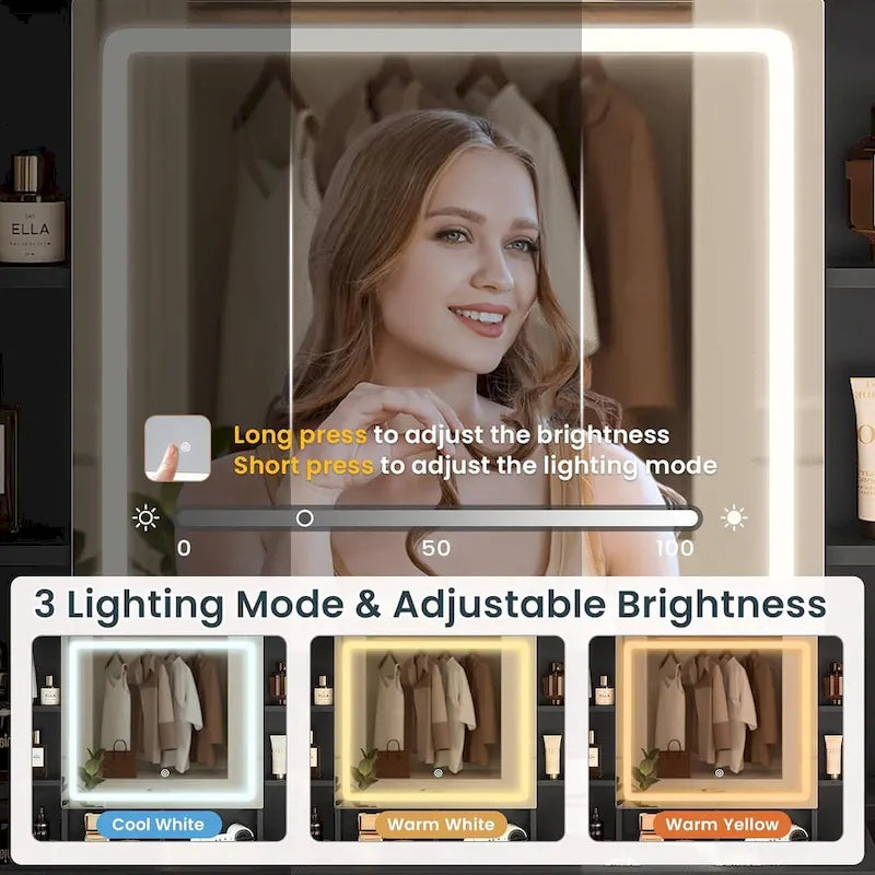 Coiffeuse avec éclairage, plateau en verre disponible en trois coloris